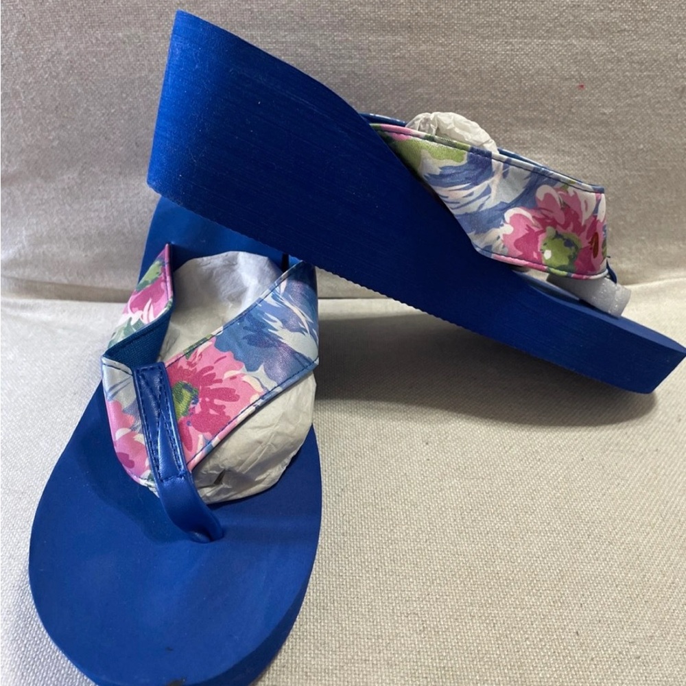 Blue Floral Women's Platform Sandals